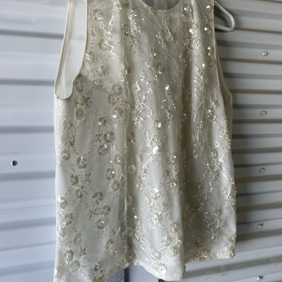 Neiman Marcus Cream Sequin Sleeveless Blouse - Picture 5 of 9